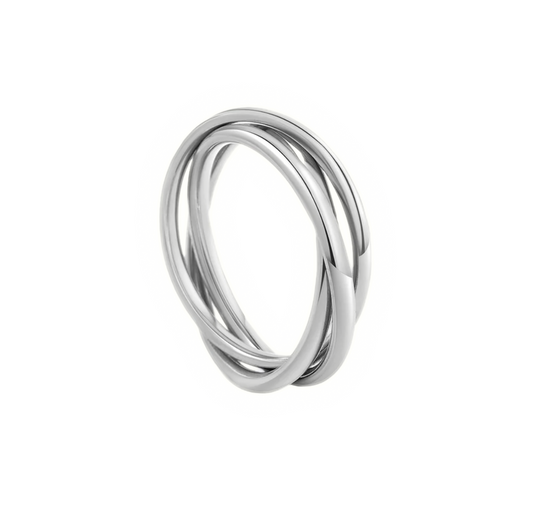 Silver ring with three interlocking loops